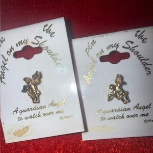 Vintage “Motif” Golden Angel Pin with Gemstone Accent Set